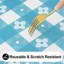 Rectangle Vinyl Table Cloth, Waterproof Elastic Fitted Tablecloth with Flannel Backing, Plastic Table Cover for Picnic, Camping, Outdoor (White & Aqua, 30"x48")