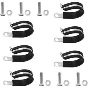 2 x 6 PCS 1-1/4 Inch Cable Clamps with 6 Pairs of Bolts Accessories, 304 Stainless Steel Rubber Clamps, Rubber Coated Cushioned Pipe Clamps