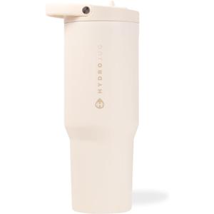 HydroJug Sport - Stainless Steel Tumbler with Straw, Vacuum Insulated, 32oz Leakproof Water Bottle, Ergonomic Design, Reusable, Dishwasher Safe, Rubber Base, Durable for Gym or Outdoors, Cream