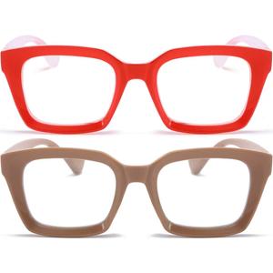 REAVEE 2 Pack Oprah Style Oversized Reading Glasses for Women Men Blue Light Blocking, Ladies Stylish RetroSquare Large Computer Readers (Red/Coffee 2.5x) REAVEE 2 Pack Oprah Style Oversized Reading Glasses for Women Men Blue Light Blocking, Ladies Stylish RetroSquare Large Computer Readers (Red/Coffee 2.5x)