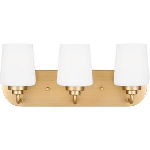 Generation Lighting 4402803-848 Windom - 3 Light Bath Vanity, Satin Brass Finish with Etched/White Glass, 225 Total Watts, 7.5 Inch Height, 18 Inch Wide, Steel Construction, 18 x 7.5 x 4.63
