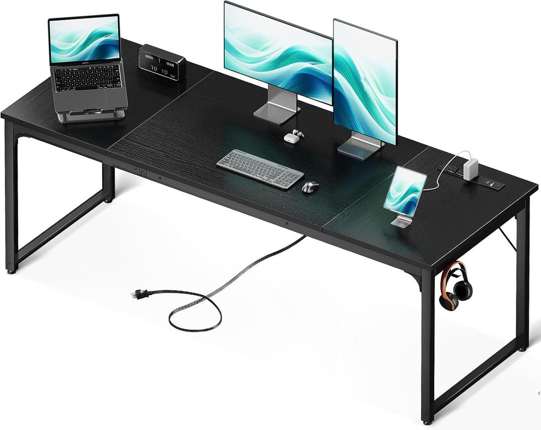Coleshome 71 Inch Computer Desk with USB Ports, Large Office Desk, Long Study Student Writing Desk, Black (71 Inches, Black)