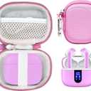 CaseSack Case for TAGRY X08 Bluetooth Headphones True Wireless Earbuds 60H, mesh Pocket for Charge Cable (Pink)