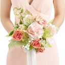 Ling's moment Pink Artificial Wedding Flower Bouquets for Bridesmaids Blush Floral Bouquet Bridesmaid Bouquets with Ribbon Ceremony Anniversary,7-inch Diameter (Pk-blush Garden)
