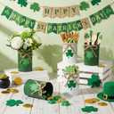 Remerry 6 Pcs St. Patrick's Day Vase Centerpiece, 3.1x4.3 Inches St. Patrick's Day Vase Bow Flower Bucket Shamrock Floral Picks Green Metal Bucket Decor for Table, Galvanized Buckets