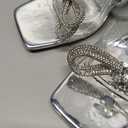 Zzheels Double Bowknots Crystal Sandals Clear Slingback Heels Square Toe Shoes for Party Wedding (Silver, 8 US)