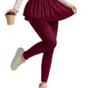 SOLY HUX Women's Leggings with Pleated Skirt Elastic High Waisted Workout Yoga Skinny Pants Pure Burgundy Medium