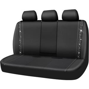 CAR PASS Bling Rhinestone Leather Back Seat Cover, Waterproof Bench Rear Seat Cover Shining Diamond Universal Fit Automotive Glitter Crystal Sparkle Strips for Kid Women Girl, Black Diamond