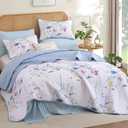 WONGS BEDDING Floral Quilt Set Queen Size, 3 Pieces Colorful Botanical Plants Pattern Bedspread Coverlet Set with 2 Pillowcases, Soft Lightweight Microfiber Bedding Set for All Season(96"90")