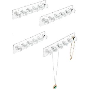 Heesch Necklace Hanger, Acrylic Necklace Holder, Necklace Organizer Wall Mount, Jewelry Hooks for Necklaces, Bracelets, Chains (4-pack Clear Short)