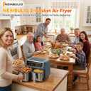 NEWBULIG Dual Air Fryer with 2 Baskets 9.5 QT, 10 in 1 Large Air Fryers with Ceramic Crisper Plate, Match Cook, Sync Finish, Shake Reminder, 80-450F Wide Temp, Roast, Defrost, Dehydrate, Bake, Grey, 15.9" * 13.9" * 11.46"