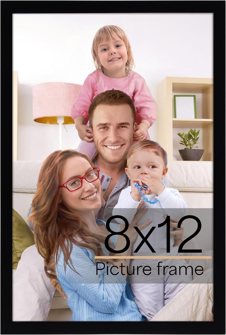 Giftgarden 8x12 Picture Frame Black, 8 by 12 Thin Photo Frame for Wall Tabletop Display, Single