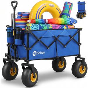 Sekey Heavy Duty Beach Wagon with 9" Big Sand-Proof Wheels – 600lb Capacity, 200L Oversized Foldable Cart | Adjustable Handle & All-Terrain Tires for Sand, Camping, Groceries