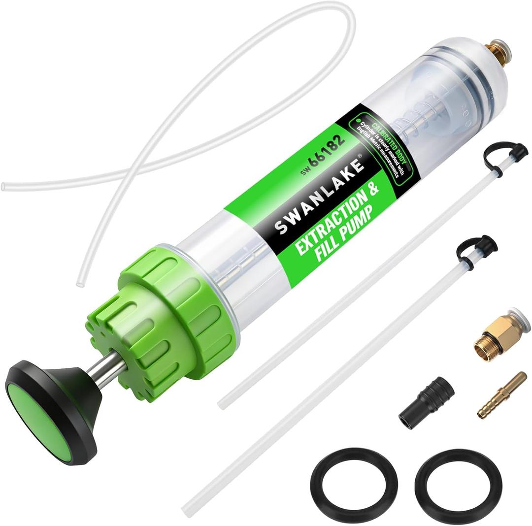 SWANLAKE 500cc Fluid Extractor & Fill Pump, Automotive Fluid Pump Extractor, Oil Change Pumps with 23'' Long Hose, 2PCS 12'' Extension Tubes, Suction Pumps for Lawn Mowers Cars