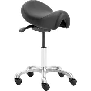 Saddle Stool with Wheels, Height Adjustable Ergonomic Rolling Saddle Chair for Salon Tattoo Shop Spa Home Dentist Clinic, Black Saddle Stool