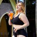 Hanna Nikole Women Plus Size Two Piece Swimsuit Sets Twist Front Bikini Bathing Suit with Drawstring Ruched Bottom (Black) 16W
