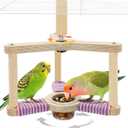 Bird Spinning Toy with Feeding Cup, 360 Rotating Bird Perch Toy with Rope-Wrapped for Soft Grip, Interactive Bird Toys, Dual-Layer Structure with Multi-Perches for Cockatiel Climbing & Feeding