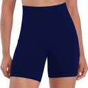 Biker Shorts Women High Waisted Tummy Control Yoga Workout Shorts with Pockets for Fitness Athletic Running Gym (Blue, XL)