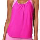 Aleumdr Womens Blouson Striped Printed Push up Strappy T-Back Tankini Top with Shorts, (Small)