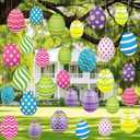 Yunlly 30 Pcs Easter Egg Decorations Outdoor Easter Tree Hanging Yard Signs 2 Size Colorful Egg Shaped Double Sided Plastic Slices Ornaments for Tree Porch Lawn Yard Outside Spring Party Decor