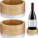 Baderke 2 Pcs Wood and Marble Wine Bottle Coaster Set, Wine Holder for Champagne Bottles and Any Occasion(White Base)