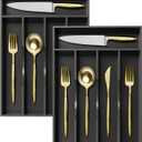 Greenual 2 Pack Black Silverware Organizer 10 In Utensil Organizer Silverware Tray for Drawer Cutlery Flatware Organizer for Kitchen Bamboo Wood
