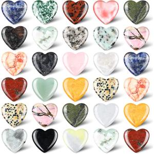 Nuenen 30 Pcs Heart Shape Crystals Bulk 1.2 Inch Gemstone Mother Gift Heart Worry Rocks Quartz Love Pocket Stones Palm Bulk for Mom Women Meditation (Vintage Color)