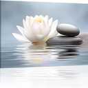 LZIMU Zen Wall Art Lotus Flowers Stones on Water Pictures Water Lily Canvas Prints Bathroom Decor Spa Artwork for Yoga Studio Meditation Spiritual Room Framed (Zen-1, 16.00"x24.00")