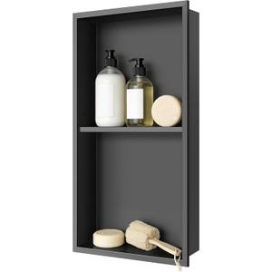 Stainless Steel Shower Niche No Tile Needed 24" X 12" Matte Black, Recessed Wall Niche with Double Shelves, Waterproof Shower Inserts Kit for Bathroom, Insert Tile Ready for Shower Wall