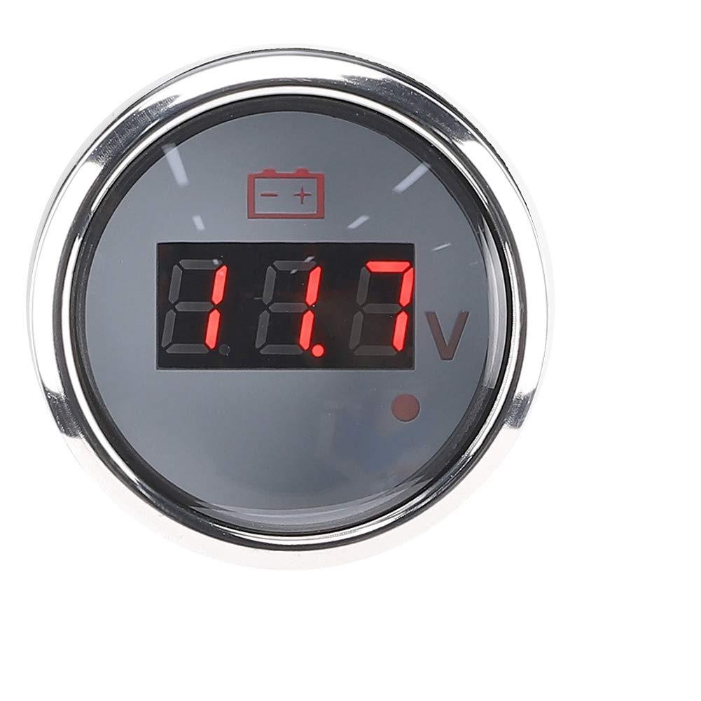Marine Voltmeter, Waterproof Antifog LED Digital Battery Voltage Gauge, 2in Universal Stainless Steel Volt Gauge with Smart Alarm for Car, Boat, Auto, Marine(White)