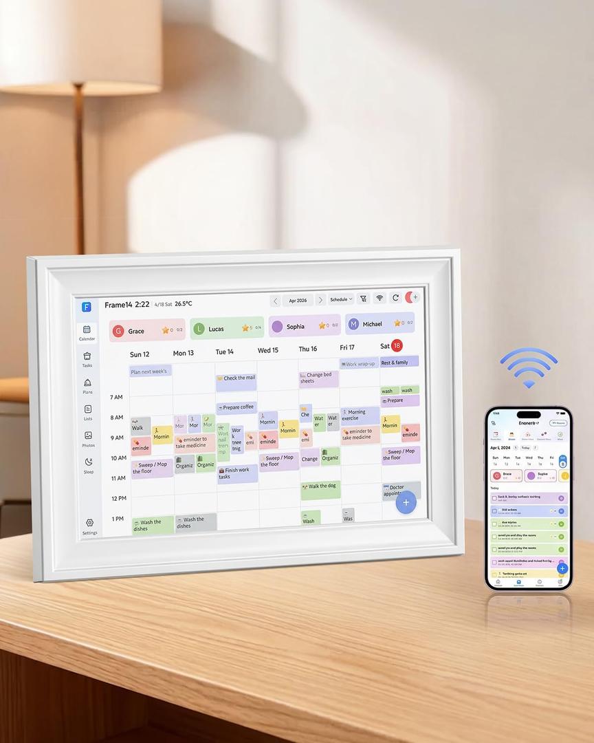 10-Inch Smart Digital Calendar for Family, Touchscreen Digital Wall Calendar with No Subscription Required, Chore Chart, Meal Planner, Custom Lists, Photo Frame, Google Calendar and iCloud Sync, Desk or Wall Mount