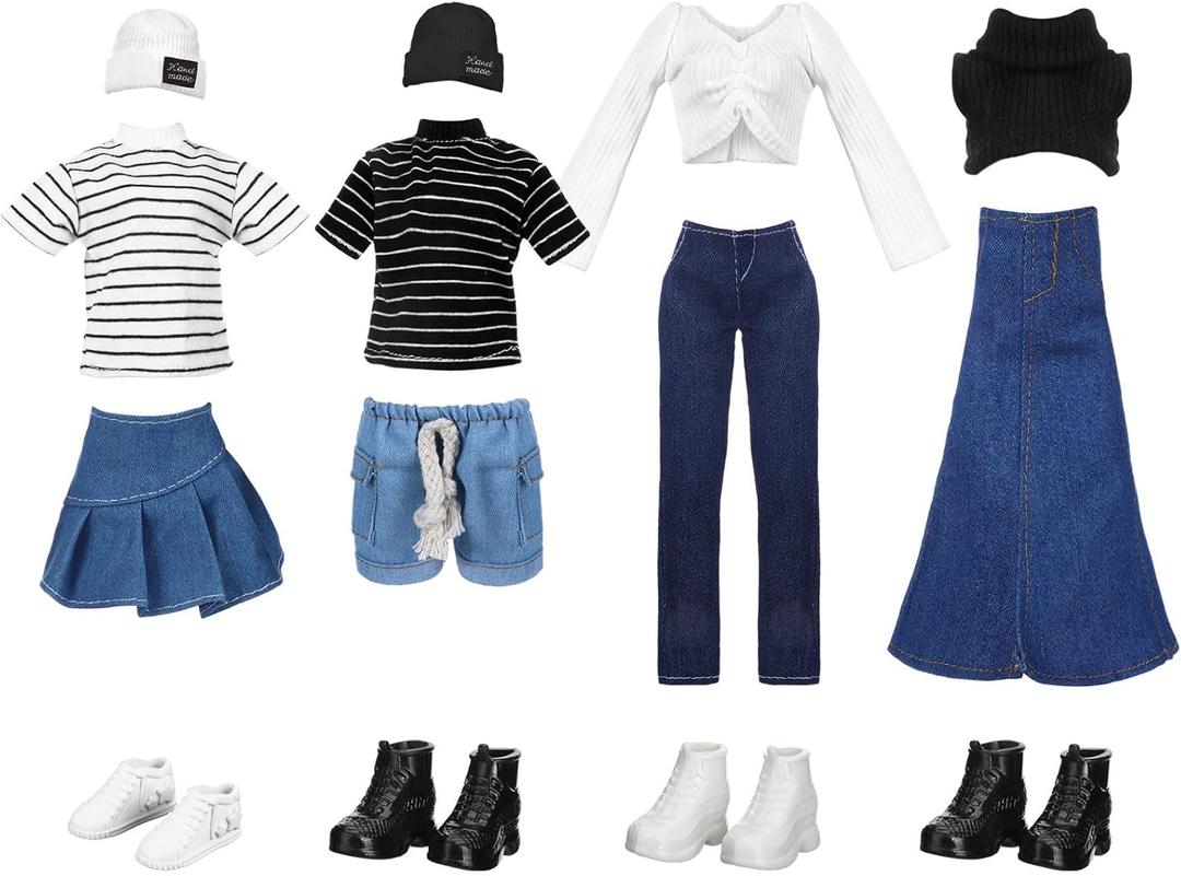 Geyoga 14 Pcs Spring Doll Clothes and Accessories for 11.5 Inch Doll Accessories Doll Denim Cotton Doll Cloth Doll Pants Shoes Casual Wear Clothes Outfits