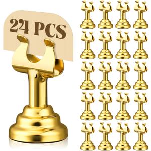 Gold 24 Pcs Metal Table Number Holders 1.8 Inch Mini Wedding Place Card Holders Bulk Harp Clip Table Sign Stands Card Holder for Memo Notes Menu Wedding Restaurant Birthday Decor