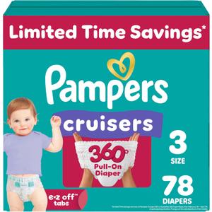 Pampers Diapers - Cruisers 360 - Size 3, 78 Count, Babyproof up to 100% Leakproof Pull-On Diaper