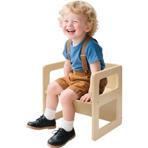FUNLIO Height Adjustable Montessori Weaning Chair for Age 1-3, Quality Solid Wooden Chair, for Eating/ Reading/ Playing, Montessori Furniture with CPC Certified - Natural