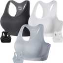 FITTIN Racerback Sports Bras for Women - Padded Seamless High Impact Support for Yoga Gym Workout Fitness - for Plus Size Large Bust Big Breast Woman Cups C-DDD/X-Large, B2-Pack of 3 Grey/Black/Sliver Grey