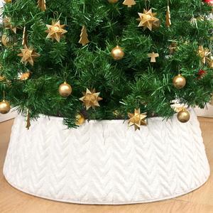 Christmas Tree Collar, 28 Inch Round Plush Christmas Tree Ring, Decorative Xmas Tree Skirt with Knit Pattern, Foldable Stand Base Cover for Hoilday Party Home White (Twist Weaving)