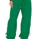 DISCIPBUSH Cargo Pants Women Baggy - Parachute Pants for Women, Rave Y2K Festival Outfits Hiking Camping Essentials Clover Green M