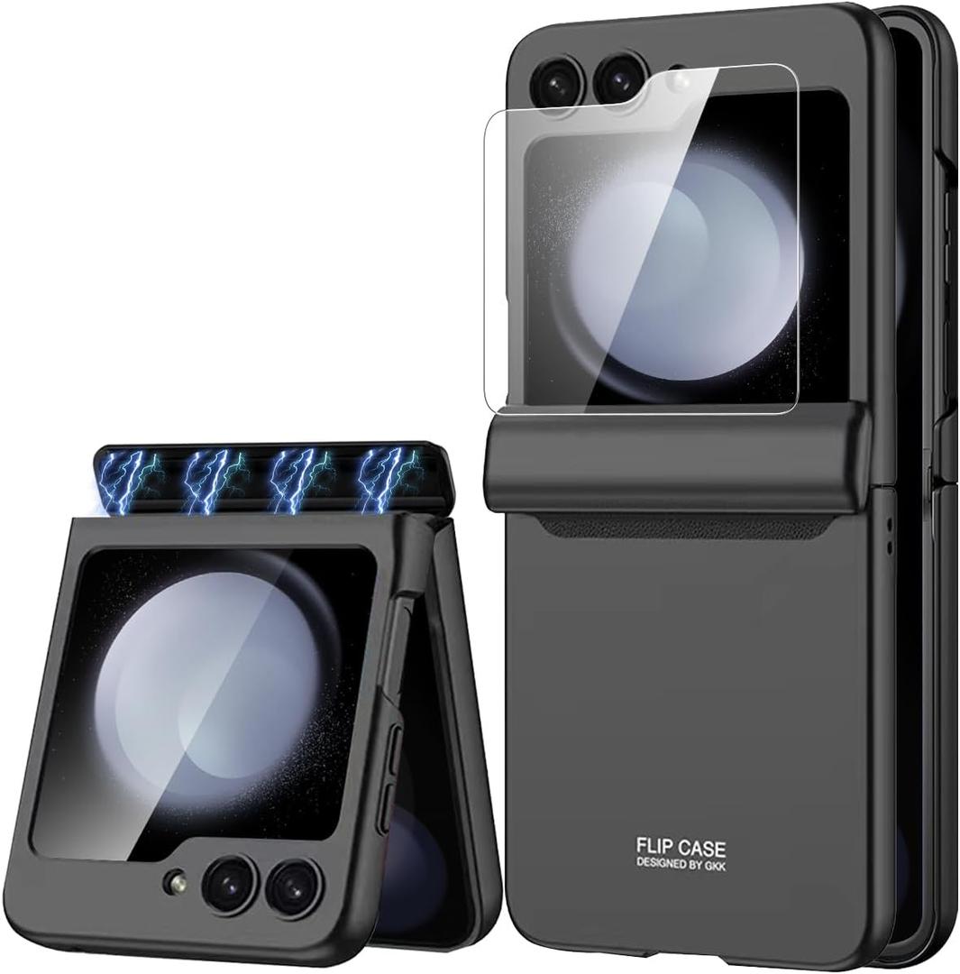 Miimall for Samsung Galaxy Z Flip 5 Case with Hinge Protection,[Built-in Screen Protector] Full Body Cover Hard PC Ultra-Thin Protector Cases for Galaxy Z Flip 5 (Black)