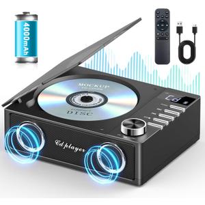 Portable CD Player with Bluetooth 5.3, Greadio CD Player with Speakers for Home, 4000mAh Rechargeable Retro CD Music Player with Remote Control, LED Display, Supports USB/TF/AUX, Optical Input