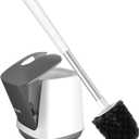 SetSail Toilet Brush and Holder, Self Closing Lid Toilet Bowl Brushes Holder and Extra Long Handle Ventilated Toilet Brush Set for Bathroom Cleaning, Nylon Bristles, White & Grey (1 pack)