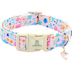 Lionheart glory Dog Collar Sea Animals Print Pink Dog Collars Male or Female Spring Summer Cute Collar Pet Gift Durable Adjustable Dog Collar for Small Dogs