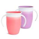 Munchkin Sippy Cup for 6 Month Old and Up, Spill Proof Miracle 360 Toddler Cups with Transition Handles, 7 Ounce, 2 Pack, Pink/Purple