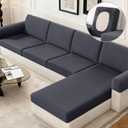 KinCam Sectional Couch Covers Stretch Couch Cushion Covers for L Shaped Couch Cover, Sofa Cushion Covers Washable 4 Pieces Sectional Covers Sofa Covers(3 Seater + 1 Chaise, Dark Grey)