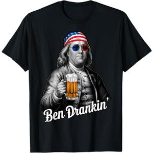 Ben Drankin 4th of July Franklin Benjamin USA Flag Themed Women Men T-Shirt, Size S