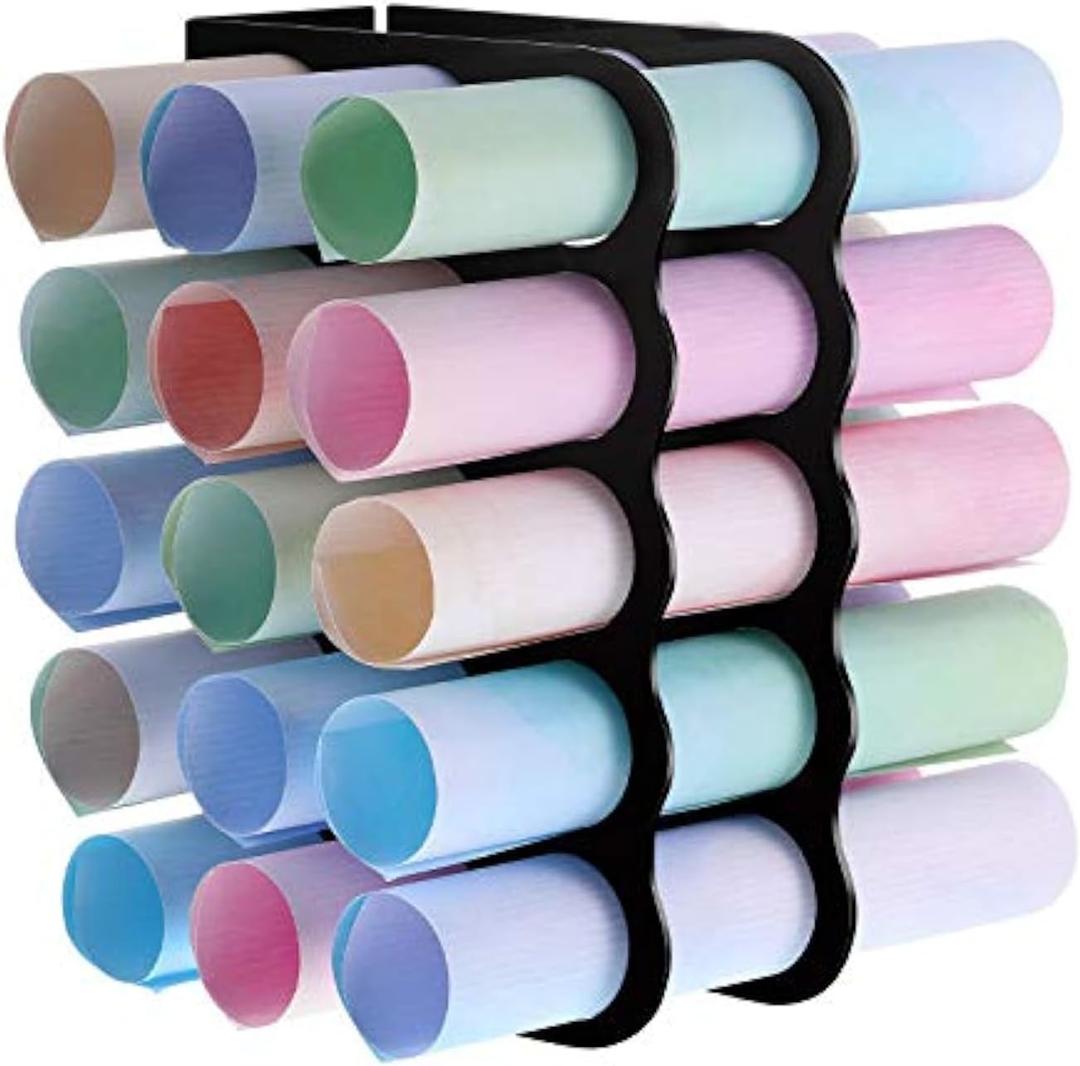 Outus Vinyl Storage Rack Acrylic 15 Holes Vinyl Roll Holder Craft Paper Storage Organizer Aperture 2 Inch Multiple Display Stand for Craft Room Home Office School, 12 x 7.8 Inch(Black)