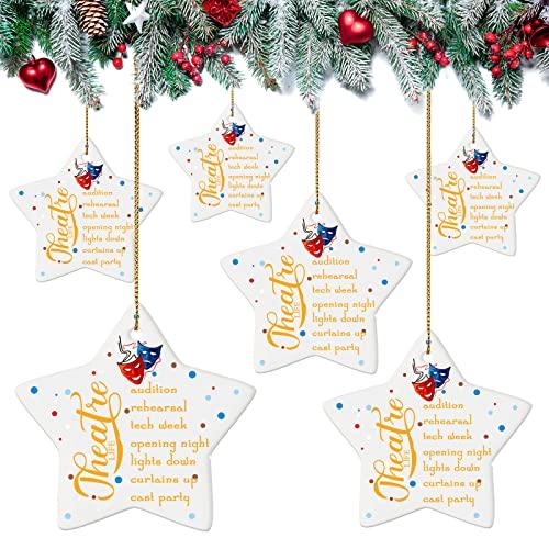 Sieral 6 Pieces 2025 Theater Christmas Ornament Ceramic Hanging Star Sign Christmas Tree Decorative for Theater Xmas Santa Tree Hanging Decoration Home Decor
