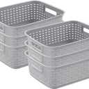 Sterilite Short Plastic Weave Storage Basket, Bin Organization for Countertops, Tabletops, and Shelves for Crafts, Jewelry, Gray, 6-Pack