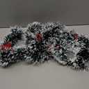 16.4 Ft Dark Green Frost Tip Metallic Tinsel Garland with 50 Warm LED Lights, Artificial Xmas Tree Decoration for Indoor Outdoor, Holiday Party Supplies