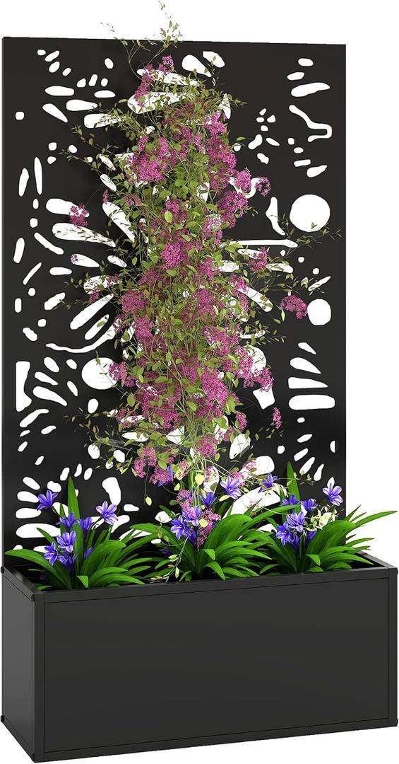 Outsunny Metal Raised Garden Bed with Trellis, Butterfly Cut-Out
Freestanding or Wall Mounted Flower Bed, Privacy Panel, Outdoor Planter Box, for Climbing Plants, Garden Patio Balcony